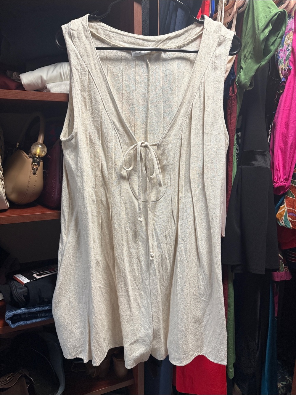 Altar'd State linen Cream Sleeveless Tie-Front Romper